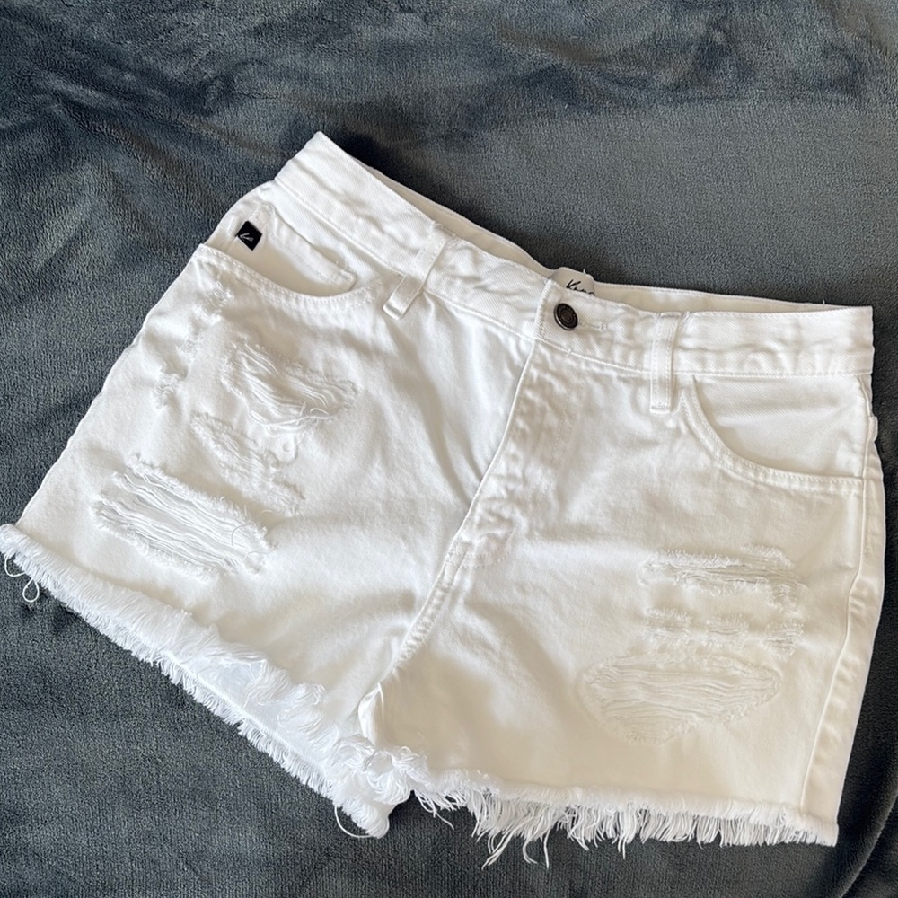 KanCan White Ethel‎ High Rise Distressed Shorts